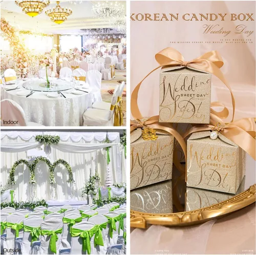 Miniatura 7 de STARSUP - 50 cajas de regalo de boda, caja de regalo de dulces dorados, caja de papel con cinta y pin de perlas para decoración de boda, regalo