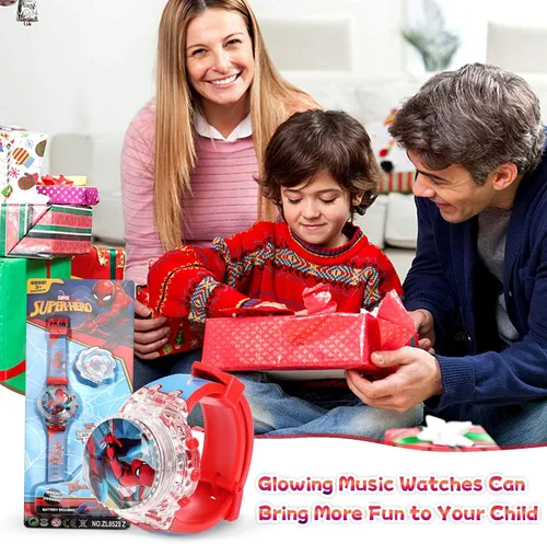 Miniatura 6 de Tawekel Spider-Man - Reloj de música luminoso, esfera giratoria, reloj digital de dibujos animados, regalo de San Valentín para niños y niñas