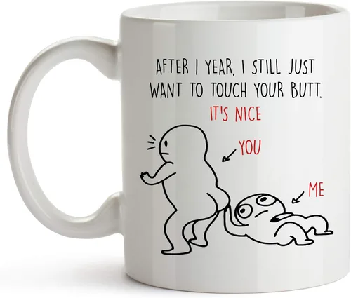 Miniatura 2 de YouNique Designs Taza de aniversario de 1 año para novio y novia, 11 onzas, Taza de café de aniversario de boda de un año para marido y esposa, Taza