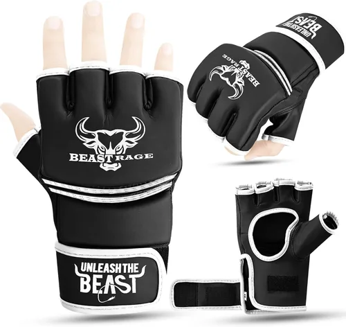 Miniatura 10 de BEAST RAGE Guantes de artes marciales para hombres y mujeres, guantes de artes marciales para combate, palma ventilada, cuero vegano, lucha
