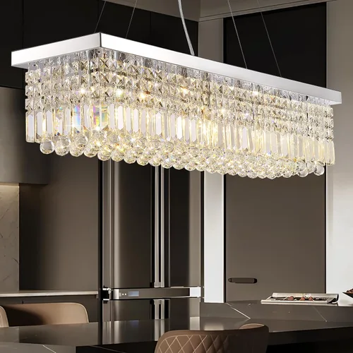 Miniatura 13 de Candelabros Modernos de Cristal para Lámpara de Comedor, Candelabro de Techo Rectangular Dorado de 6 Luces para Isla de Cocina y Sala de Estar