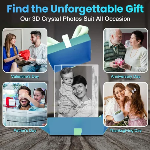 Miniatura 2 de Foto de cristal 3D personalizada, regalos personalizados para mujeres, esposa, hombres, mamá, papá, para ella, para él Foto grabada con láser