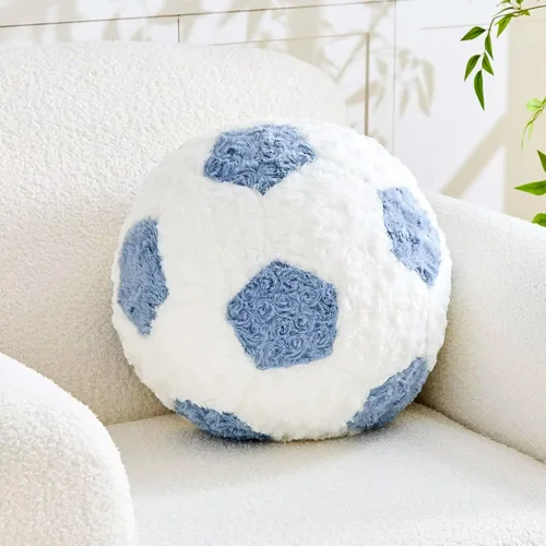 Miniatura 8 de Almohada de fútbol redonda negra para pelota de fútbol, almohadas de felpa estéticas para decoración del hogar, pelota de fútbol, almohada
