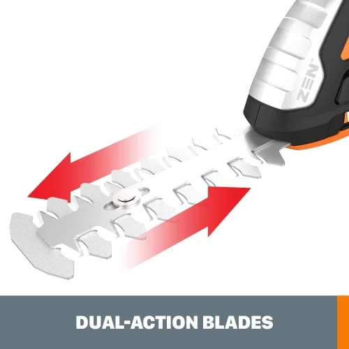 Miniatura 5 de WORX WG801 Cortasetos Inalámbrico 2 en 1 de 20V, Cizalla de Césped de 4" y Recortadora de Arbustos de 8" con 2 Cuchillas, Batería y Cargador