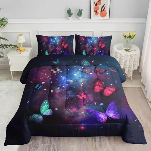 Miniatura 16 de Datura home - Juego de edredón de mariposa azul y negro para niñas y mujeres, juego de ropa de cama bohemio con estampado de mandala de mariposa