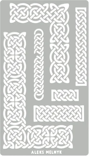 Aleks Melnyk No.36.2 Plantilla de borde pequeño para álbumes de recortes, nudo celta, vikingo adornado, plantilla de diario de acero inoxidable,