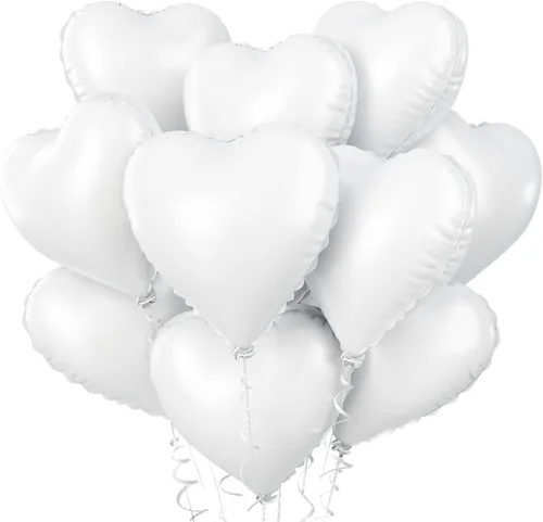 Miniatura 61 de Globos de corazón azul bebé, 10 piezas de globos en forma de corazón azul claro y blanco pastel, globos de papel de aluminio blanco arena crema