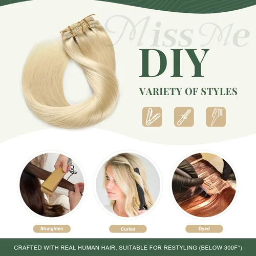 Miniatura 6 de Missme Extensiones de cabello humano real con broches, 14 pulgadas, 4.33 oz, 7 unidades, extensiones de cabello lacio invisible, sin costuras, doble