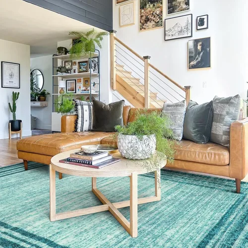 Miniatura 53 de Alfombra de pasillo moderna abstracta Lahome, alfombra lavable turquesa de 2 x 6 pulgadas para entrada, alfombra antideslizante de bajo pelo