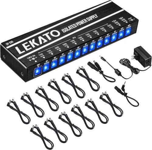 LEKATO Fuente de alimentación para pedal de guitarra, fuente de alimentación aislada de 12 puertos, salida CC 9V/12V/18V, 100mA a 500mA para pedales