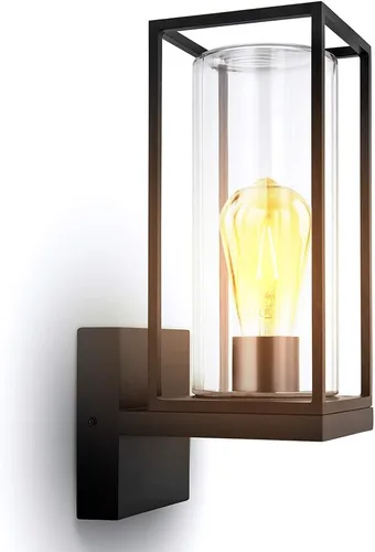 LUTEC Flair 5288801012 - Lámpara de pared LED para exteriores, color negro mate, luz de coche para exteriores con pantalla de cristal transparente,