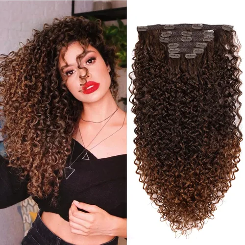 Miniatura 18 de Extensión de cabello humano con clip de onda profunda de 24 pulgadas, postizo de doble trama, sintético para mujeres, extensiones de cabello grueso