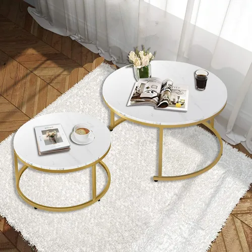 Miniatura 2 de AT-VALY Juego de 2 mesas anidadas, mesa de sofá redonda para sala de estar, 31.5 pulgadas de profundidad x 18.5 pulgadas de alto, 23.6 pulgadas