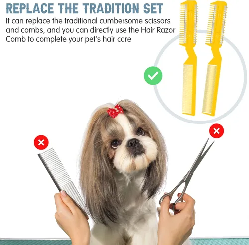Miniatura 4 de Yinkin 5 piezas de peine de afeitar para perros, recortadora de pelo para mascotas, peine de afeitar con 25 cuchillas adicionales, recortadora