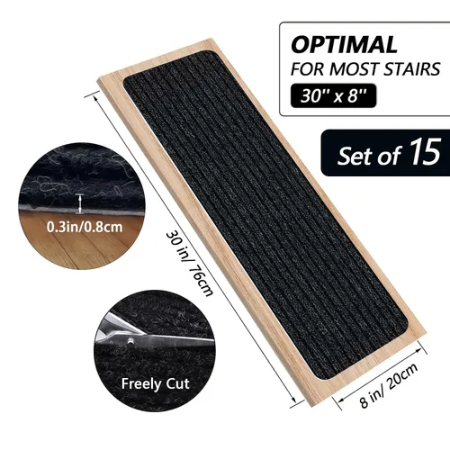 Miniatura 2 de Peldaños para Escalones de Madera Alfombra, Alfombra Antideslizante para Escaleras Interior Exterior Alfombrillas Cubiertas Almohadillas