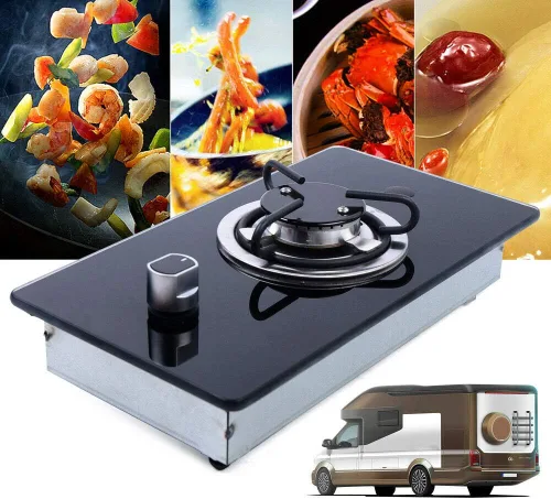 Miniatura 5 de Estufa de gas para autocaravana, quemador de vidrio templado, estufa de gas GLP para barco, caravana, caravana, cámper, estufa de gas de varios