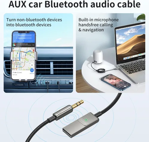 Miniatura 3 de Mcdodo Adaptador Bluetooth auxiliar 5.3 con micrófono incorporado calidad de CD Transmisión 10M Receptor Bluetooth USB 2.0 a 0.138 in Kit de coche