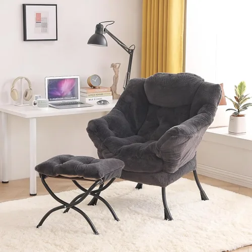 Miniatura 5 de Tiita Silla Perezosa con Otomana, Silla Moderna y Grande de Acento para Salón, Sillón de Sofá de Ocio con Otomana, Silla de Lectura con Reposapiés