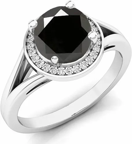 Miniatura 206 de Dazzlingrock Collection Anillo de compromiso redondo de 0.276 in con halo de diamante blanco y vástago dividido para ella en oro macizo de 14