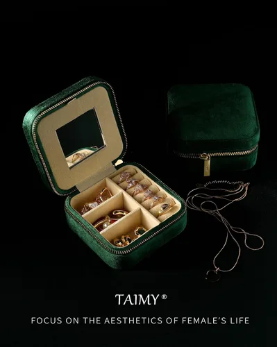 Miniatura 4 de TAIMY Joyero de viaje de terciopelo de felpa, pequeño estuche de joyería de viaje, mini cajas organizadoras de viaje portátiles para anillos