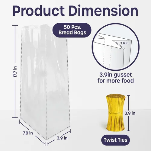 Miniatura 2 de Bolsas de pan de plástico reutilizables, paquete de 50 bolsas transparentes para pan casero, perfectas para almacenamiento de productos horneados