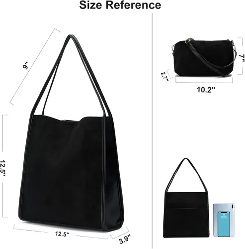 Miniatura 6 de CALUOMATT Bolso de mano para mujer, bolso de mano de cuero para mujer, grande, suave, vintage, moderno, de gamuza, bolso cruzado de 2 piezas