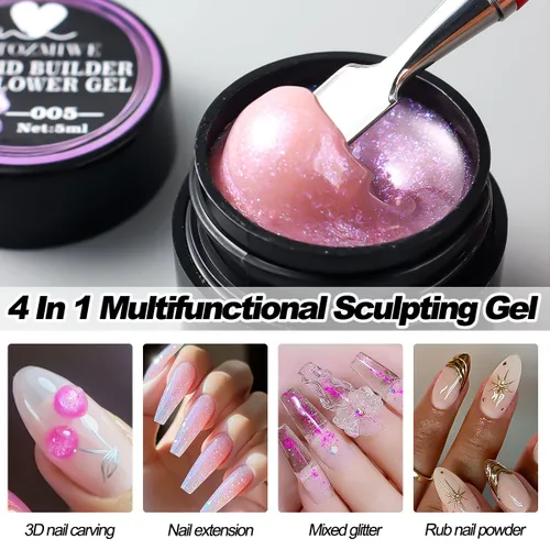 Miniatura 5 de Gel de uñas sólido constructor, 6 colores no pegajosos para esculpir 3D para arte de uñas, pegamento de extensión de uñas, kit de uñas duras