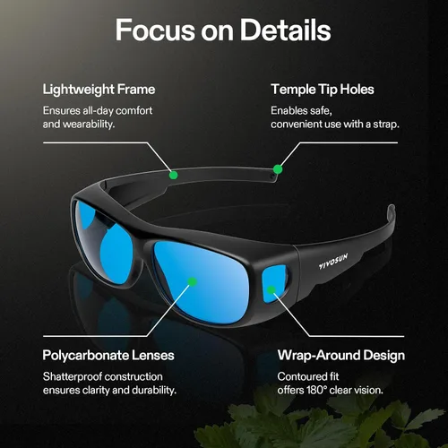 Miniatura 4 de VIVOSUN Gafas Protectoras de Hidropónicos Interior Anti UVA y UVB para Sala de Cultivo con Estuche para Gafas, Azul