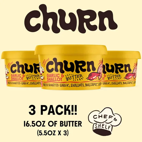 Miniatura 6 de Churn Mantequilla de ajo y chalota, mantequilla saborizada mezclada con mantequilla orgánica alimentada con pasto (5.5 onzas, paquete de 3), sin