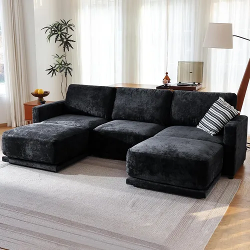Miniatura 23 de Sofá modular de 79 pulgadas para sala de estar pequeña, sofá moderno en forma de L con otomana, juego de sofá de felpilla de 3 piezas para muebles