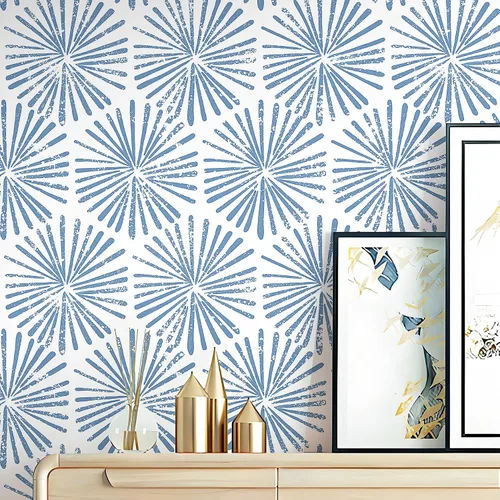 Safiyya Papel Tapiz Despegar y Pegar de 118"x17.3" Azul y Blanco Papel de Contacto Papel Tapiz Geométrico Autoadhesivo Removible para Dormitorio