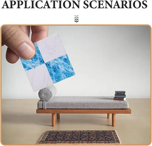 Miniatura 9 de Kisangel Suelo en miniatura, 27 piezas de azulejos de casa de muñecas de 1.18 pulgadas, hojas de mosaico azul y blanco para decoración de mini casa