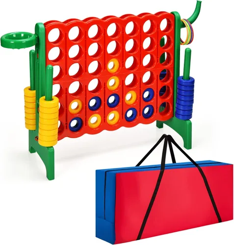 Miniatura 14 de COSTWAY Juego gigante gigante de 4 en puntuación con bolsa de transporte, juego de 2.5 pies para interiores y exteriores con aro de baloncesto