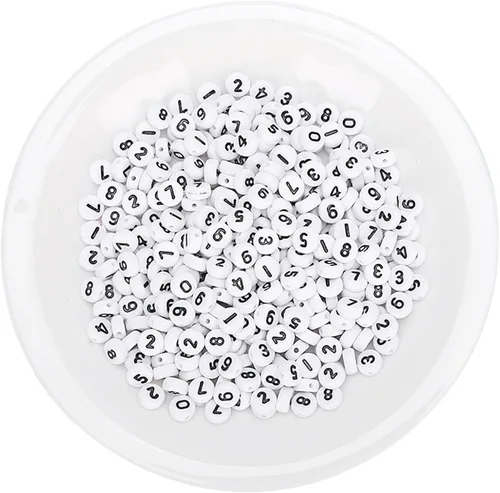 Miniatura 9 de Cuentas acrílicas de números para hacer joyas, 500 cuentas redondas blancas sueltas de 0.157 x 0.27 pulgadas (0.157 x 0.276 in), 0-9 con corazón