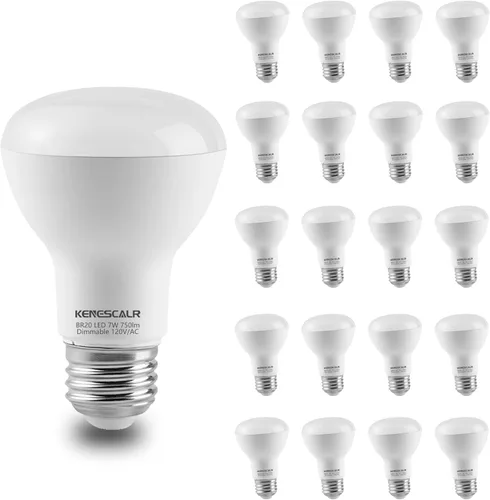 Paquete de 20 bombillas LED BR20 de 5000 K, luz blanca diurna, 7 W, 50 W, 60 W, equivalente a 750 lúmenes, regulables, base E26, bombillas de