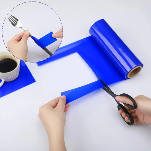 Miniatura 3 de Treela 1 rollo de material antideslizante, rollo de silicona de 8 pulgadas x 3.25 pies, cortado a medida, tapete antideslizante azul, almohadillas