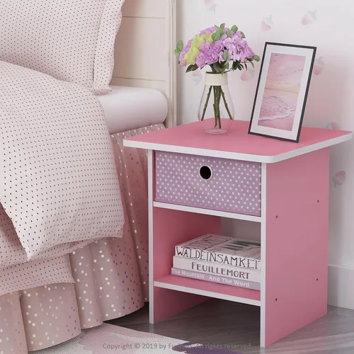 Miniatura 2 de Furinno - Colección Dario - Mesa auxiliar / mesita de arrime / mesita de noche / mesita de luz con cajón, color rosa/rosa claro, paquete de 1