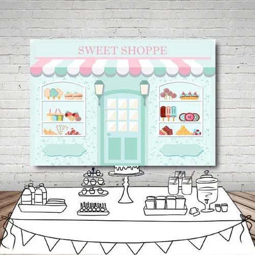Miniatura 2 de MEHOFOND Telón de fondo Sweet Shoppe de 5 x 3 pies para niña, fondo de fotografía de cumpleaños, pancarta de fiesta para niños, baby shower, dona