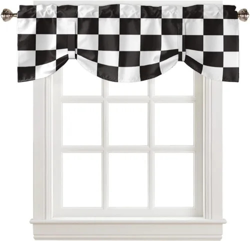 Miniatura 2 de Cortinas modernas de mosaico en blanco y negro para sala de estar, dormitorio, baño, ventana de cocina, cenefa de panel con bolsillo para barra