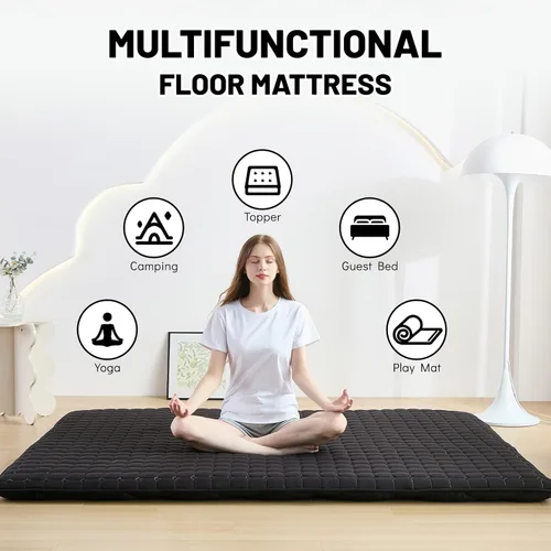 Miniatura 6 de Zelladorra Japanese Floor Mattress Twin, Anti-Slip Japanese Futon Roll Up Tatami Mat for Guests, Black