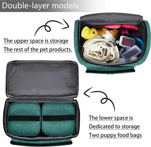Miniatura 6 de BAGLHER Bolsa de viaje para mascotas, mochila de doble capa para suministros para mascotas (para todos los suministros de viaje para mascotas), Verde