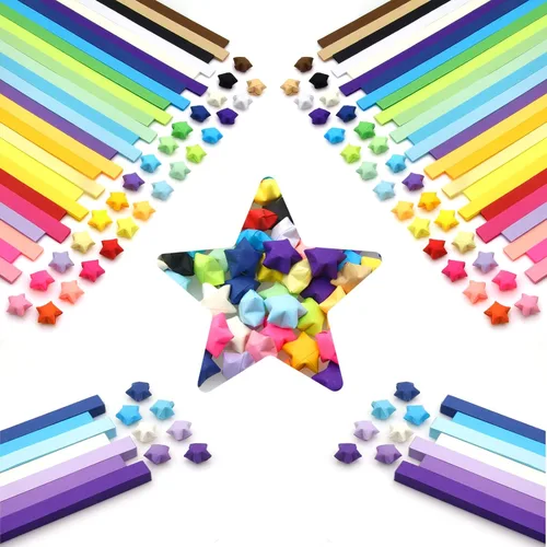 2160 tiras de papel de origami con purpurina para decoración de estrella de la suerte, manualidades de bricolaje y arte manual