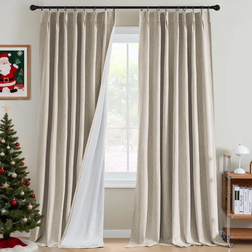 Miniatura 11 de H.VERSAILTEX Cortinas opacas plisadas completas de lino con mezcla de felpilla de 84 pulgadas, 2 paneles para dormitorio, aislamiento térmico