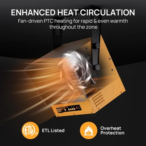 Miniatura 3 de TURBRO 15,000 W Calentador Eléctrico de Garaje, 240 V, Conexión Directa, Habilitado para WiFi, Calentador de Taller con Ventilador, Protección
