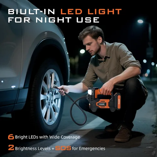Miniatura 8 de Inflador de Neumáticos Compresor de Aire Portátil, Batería Recargable de 20 V y 150 PSI Bomba de Aire Manual Portátil, inflador de neumáticos