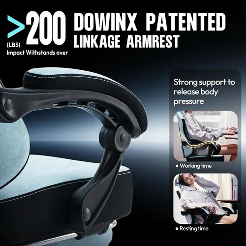 Miniatura 5 de Dowinx Silla para videojuegos, silla de computadora de tela transpirable con cojín de resorte de bolsillo, silla ergonómica de masaje con soporte