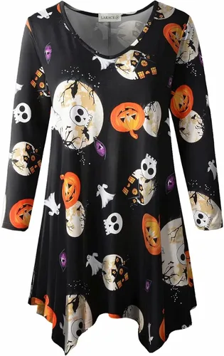 LARACE Túnica femenina de talla grande, asimétrica, manga 34, camisas con cuello en V, blusa suelta para mallas