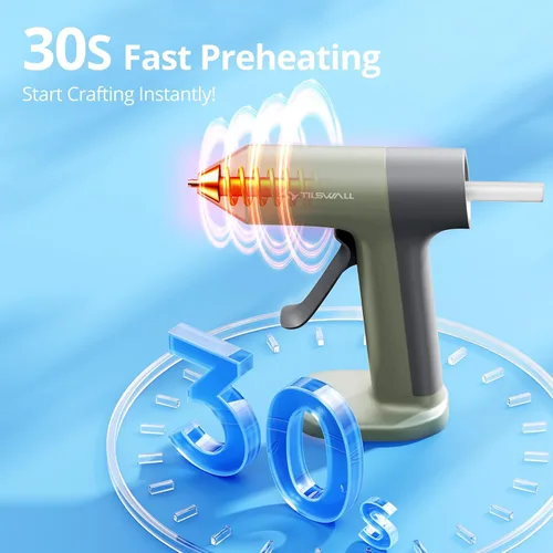 Miniatura 3 de Tilswall Pistola de pegamento de 4 V, pistola de pegamento caliente inalámbrica con precalentamiento rápido de 30 segundos, 2000 mAh recargable tipo