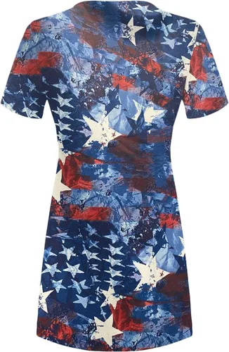 Miniatura 4 de Ceboyel Vestidos patrióticos para mujer 2023 con estampado de estrellas y rayas, manga corta, vestido de camiseta para el 4 de julio, vestidos