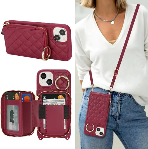 Miniatura 35 de Funda Cartera Bandolera para iPhone 11, Cuero PU Cremallera Bolso Cartera Funda Plegable con Tapa, Funda Folio con Soporte con Ranuras para Tarjetas